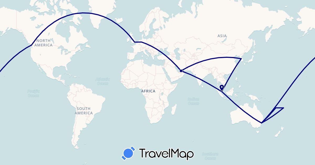 TravelMap itinerary: driving in United Arab Emirates, Australia, Canada, Germany, Fiji, United Kingdom, South Korea, Singapore, Vanuatu (Asia, Europe, North America, Oceania)